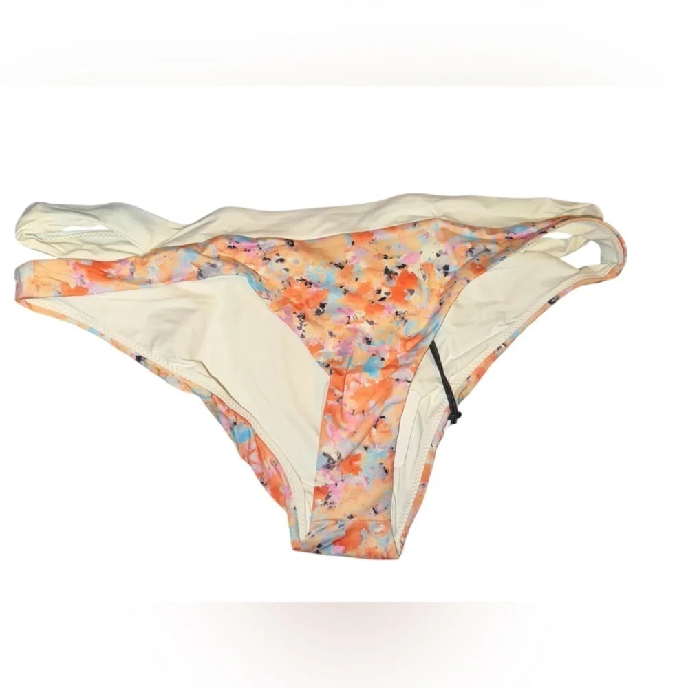 prAna Womens Sugar Shore Impression Orange Blue Bikini Bottom Size M Beach NWT
